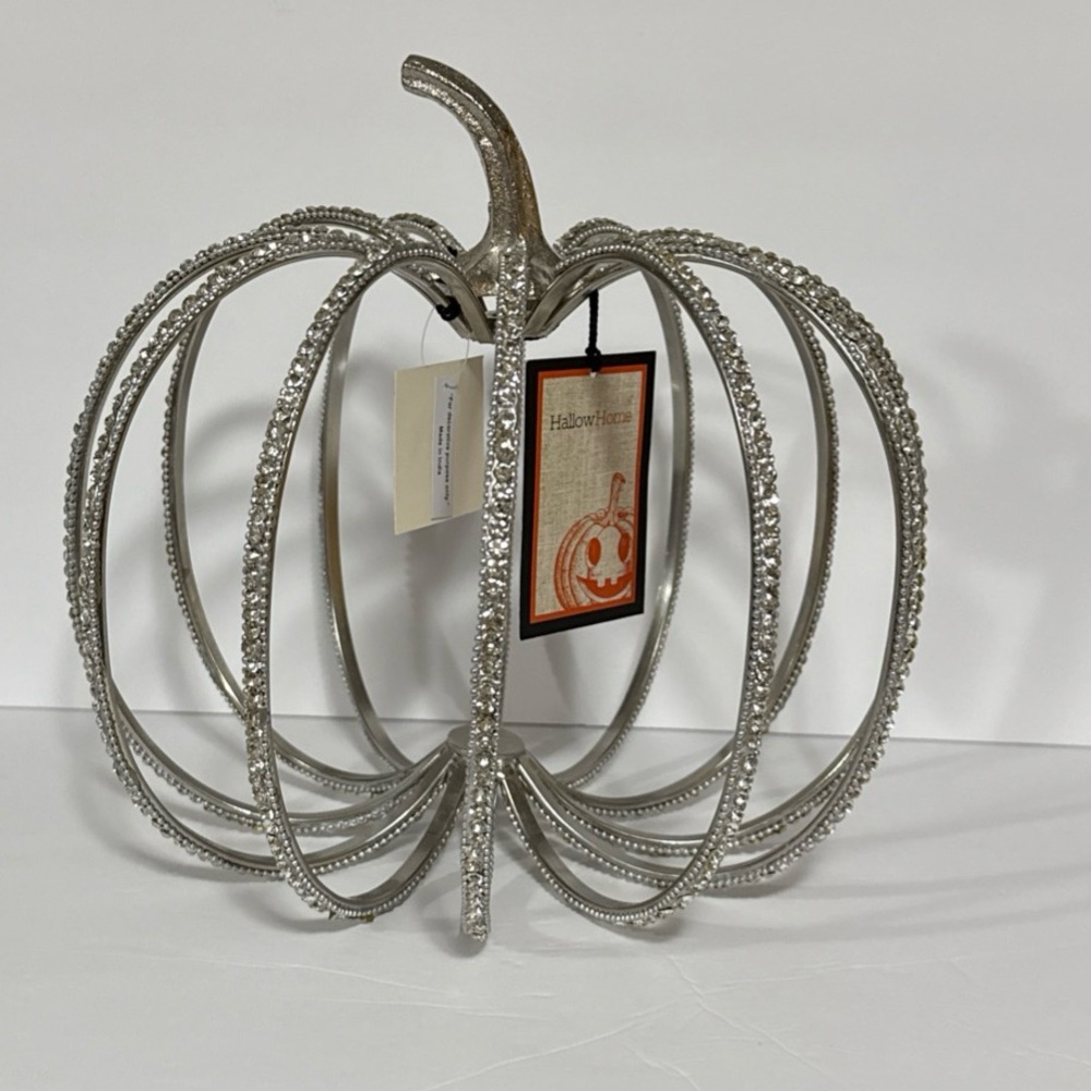 Hallow Home Silver Rhinestone Open Metal Wire Accent Pumpkin Decor NWT